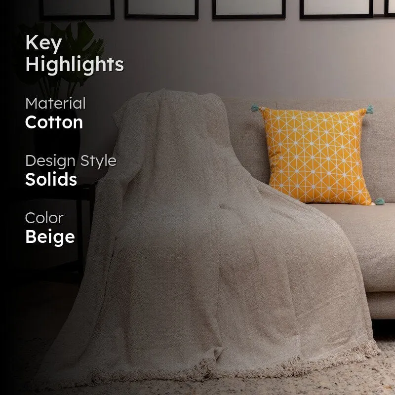 Urban Space Heather Solid Cotton Throw - Beige media 2