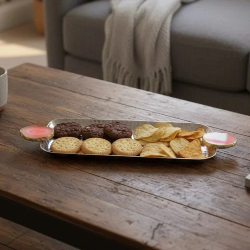 Aurora Edge Hammered (Metal,Agate) Rectangle Platter - Pink media 7