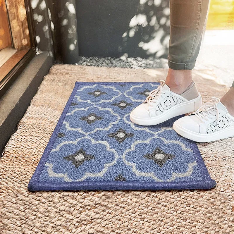 Eris Floral Nylon Door Mats - Blue,Grey media 1