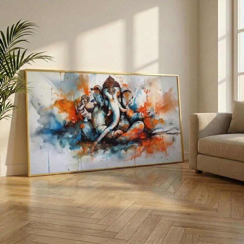 Divine Splash Ganesha Canvas Wall Painting With Frame