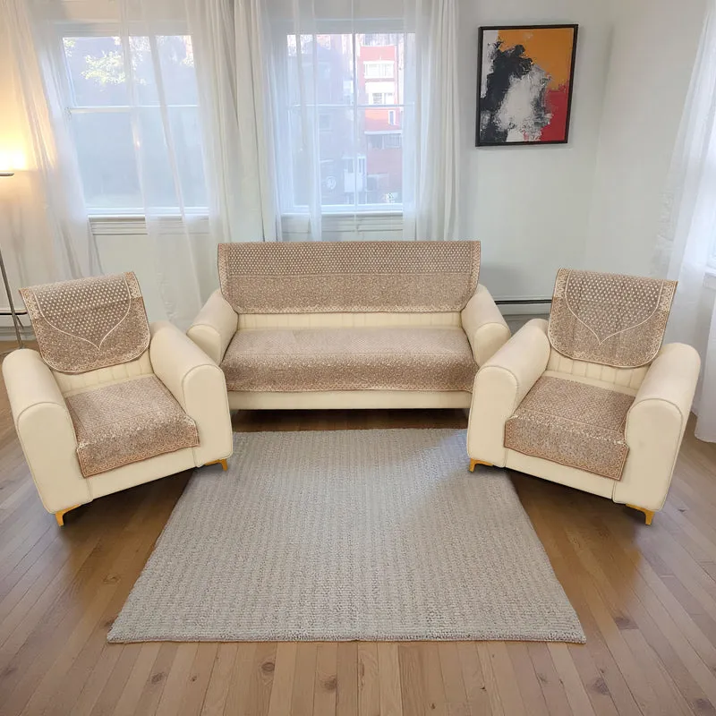Petite Leaves Chenille Sofa Cover - Light Brown media 1