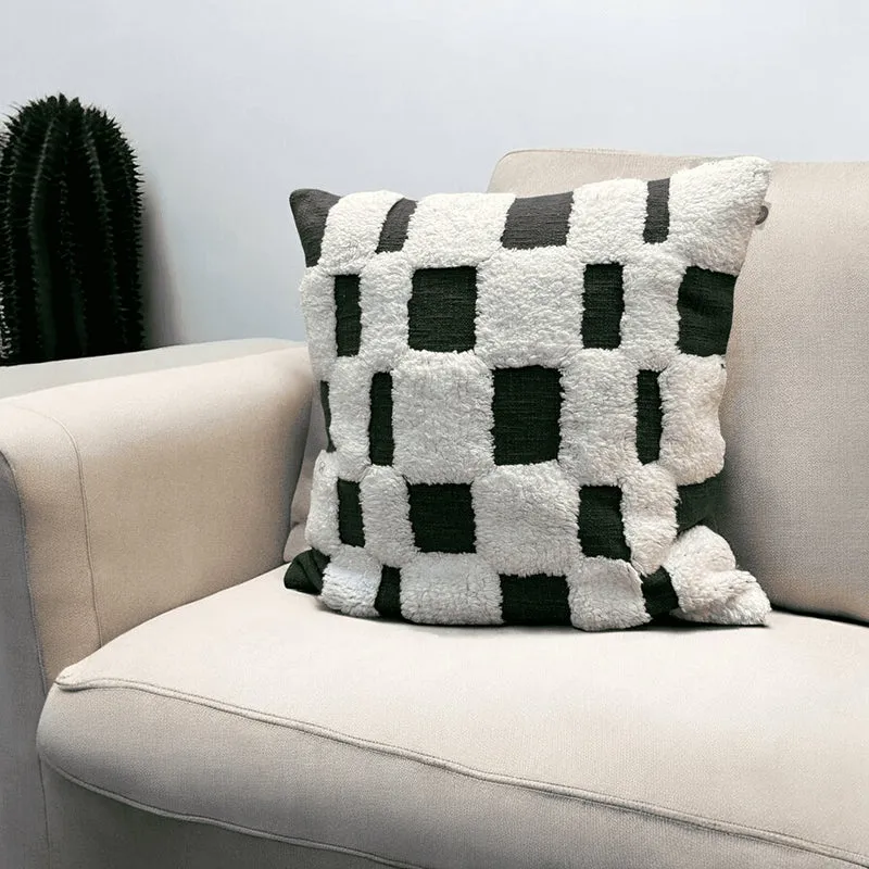 Cushy Checkers Tufted Cushion Cover - Black & White media 1