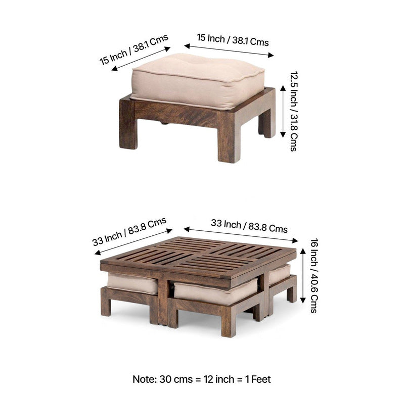 Gaviron Sheesham Wooden Center Table with Stools and Cushions (Dark Brown) - Nine Piece Set media 10
