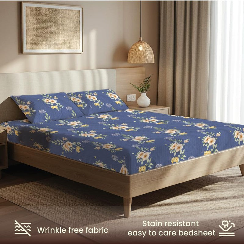 Sky Blossom Floral Cotton Bedsheets (Blue) - 200 TC media 5