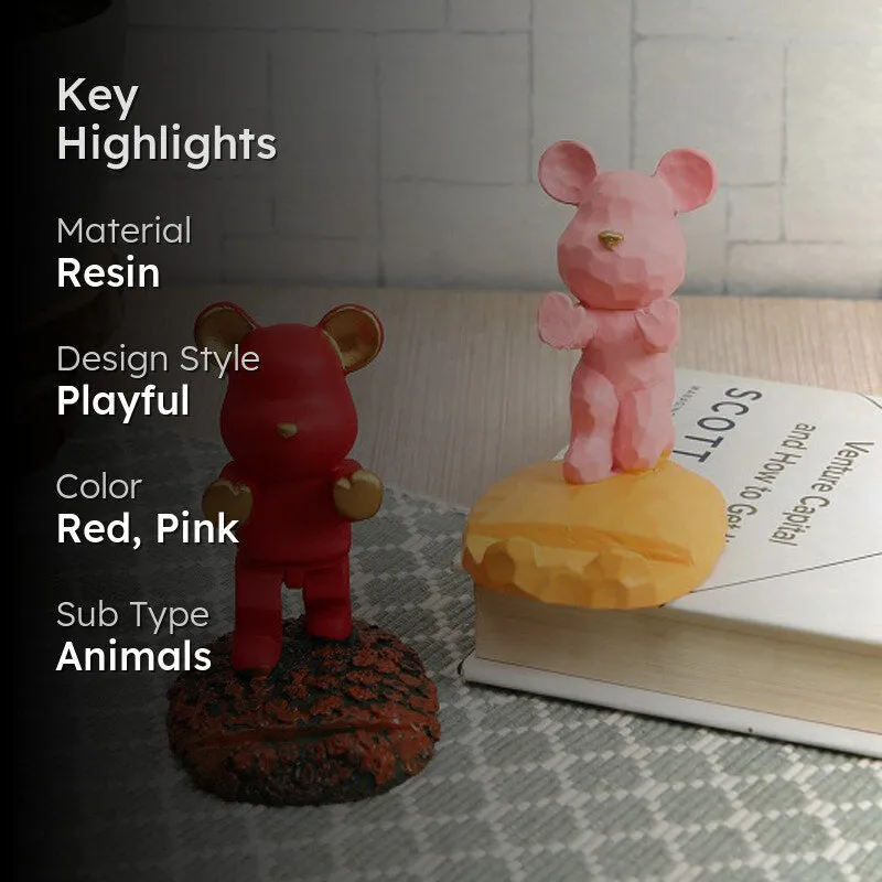 Teddy Duo Resin Showpiece (Red & Pink) - Set Of Two media 2