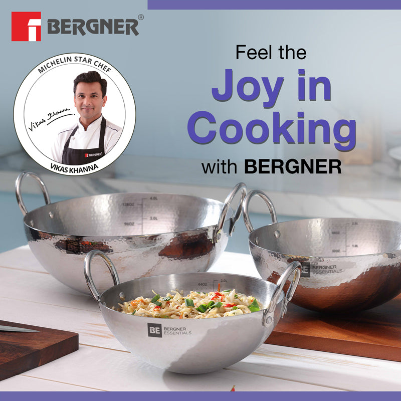 Bergner Stainless Steel Hammered Kadhai - 4200 mL media 3