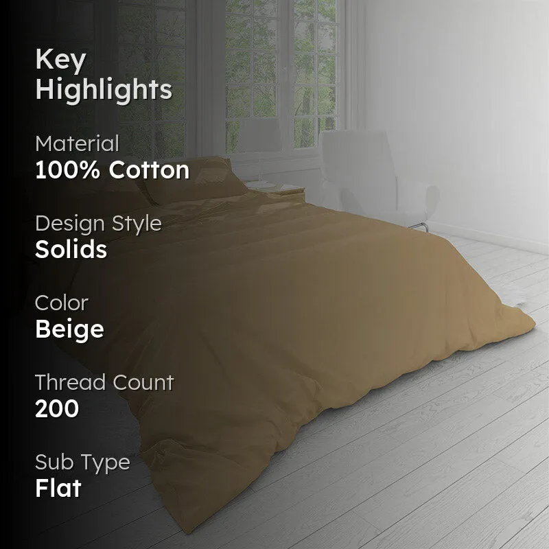 Solid Comfort Percale Solid Cotton Bedsheet (Beige) - 200 TC media 2