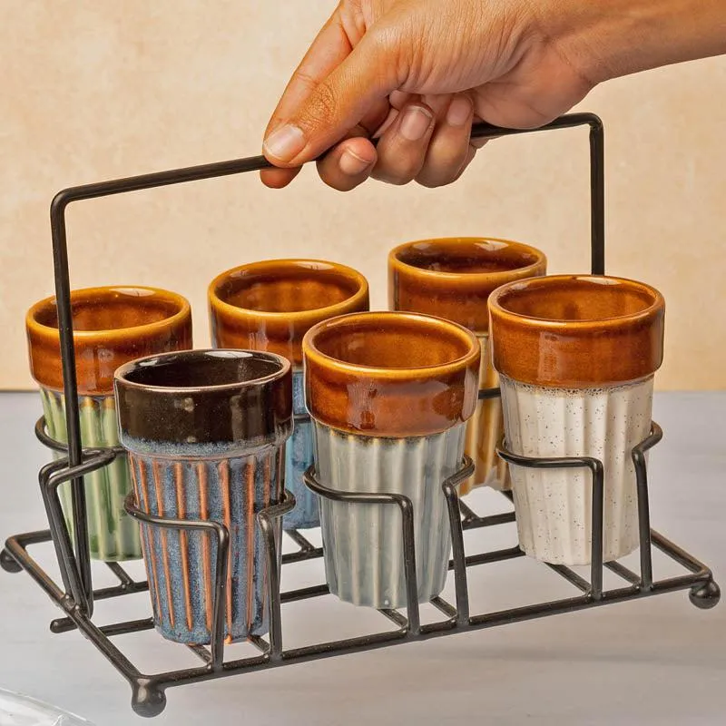 Aria Handmade Khulhad With Stand (110 ML) - Seven Piece Set media 1