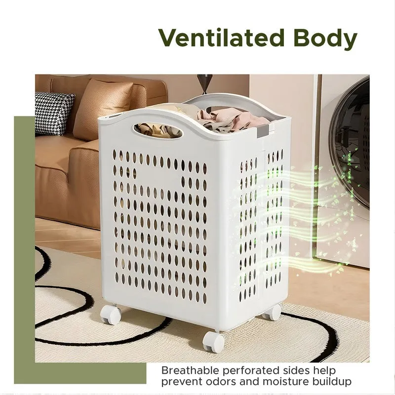 Laxis FoldNest Rolling Plastic Laundry Basket - White media 4