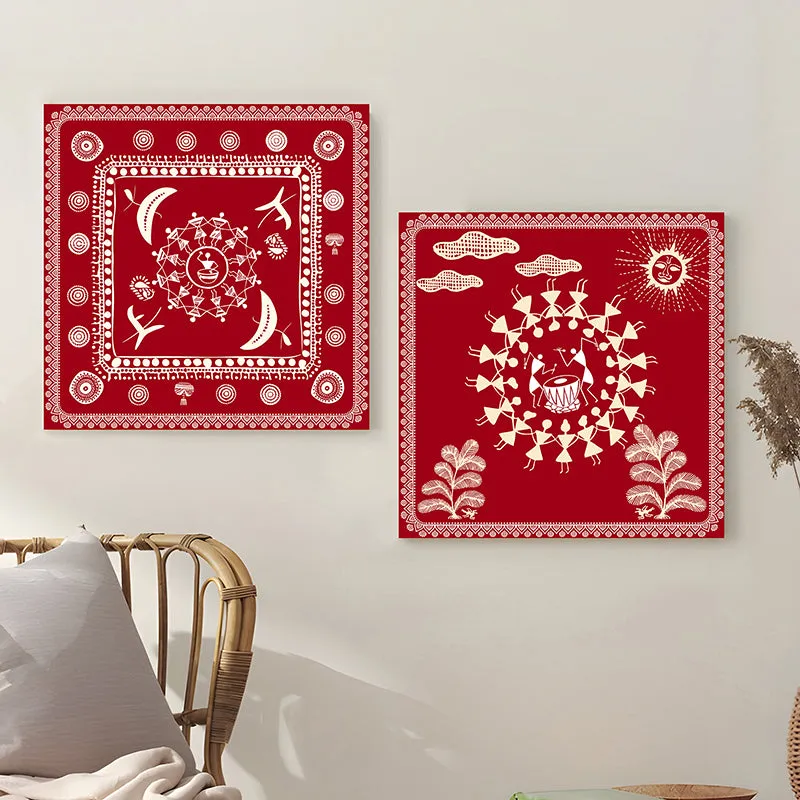 Warli Motif I Wall Art - Set Of Two media 1