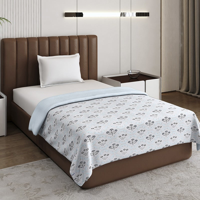 Monte Carlo Petaluxe Floral Polycotton Reversible Dohar (Light Blue) - 150 GSM