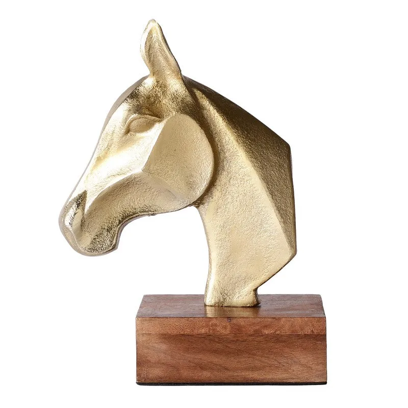 Noir Stallion Horse Head Aluminium Showpiece - Gold media 5