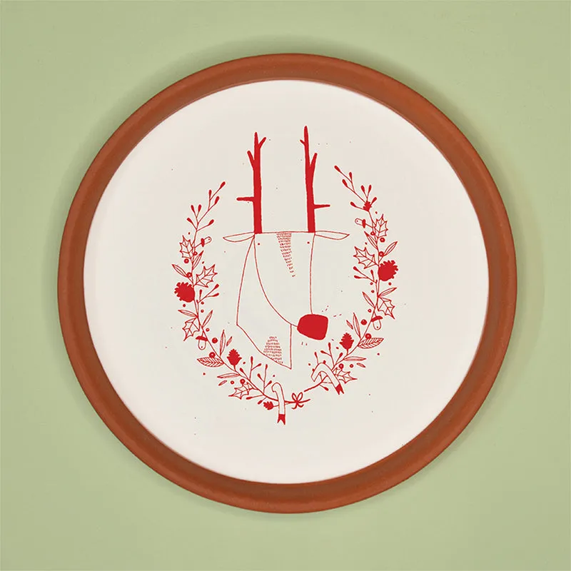 Reindeer Doodle Terracotta Wall Plate media 4