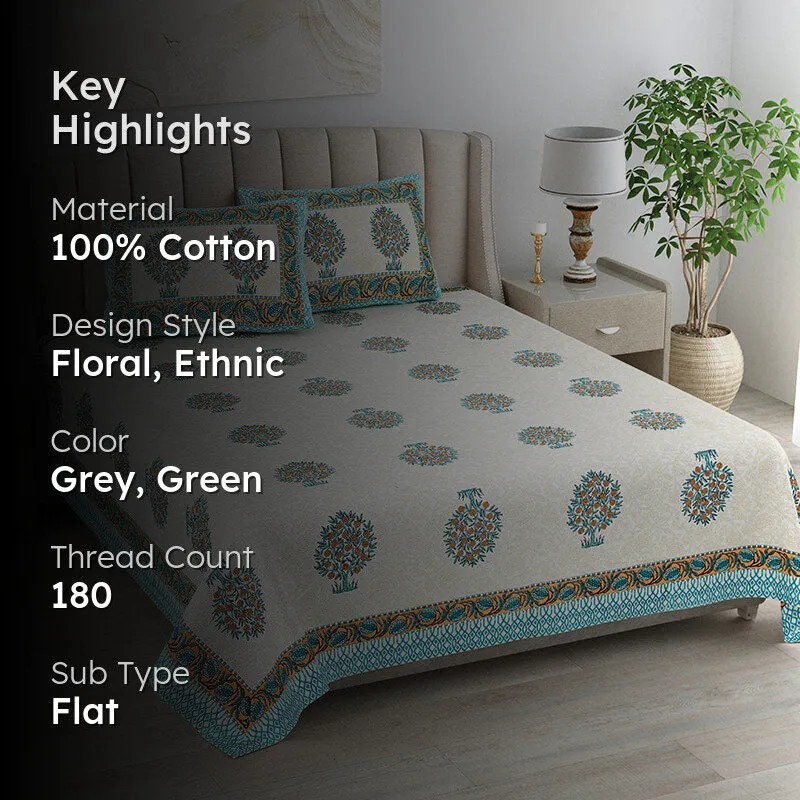 Anargha Cotton Bedsheet (Light Blue) - 180 TC media 2