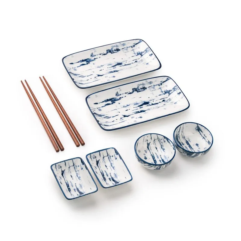 SakuraServe Porcelain Platter Set With Chopsticks - Eight Piece Set - 4