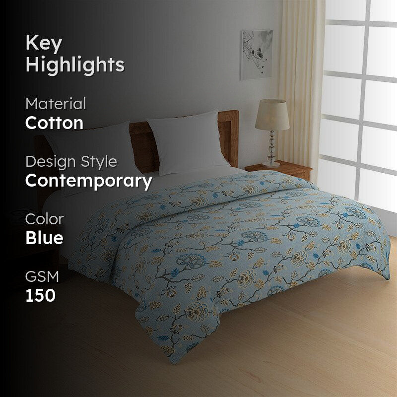 Swayam Hilda Floral Cotton Comforter (Light Blue) - 150 GSM media 2