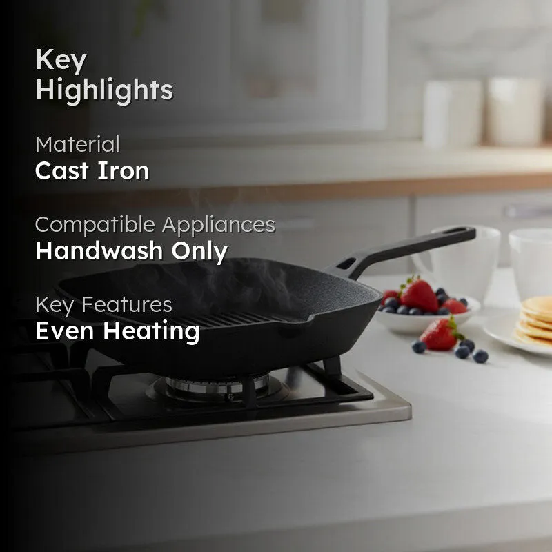 Quadro Long Handle Cast Iron Grill Pan media 2