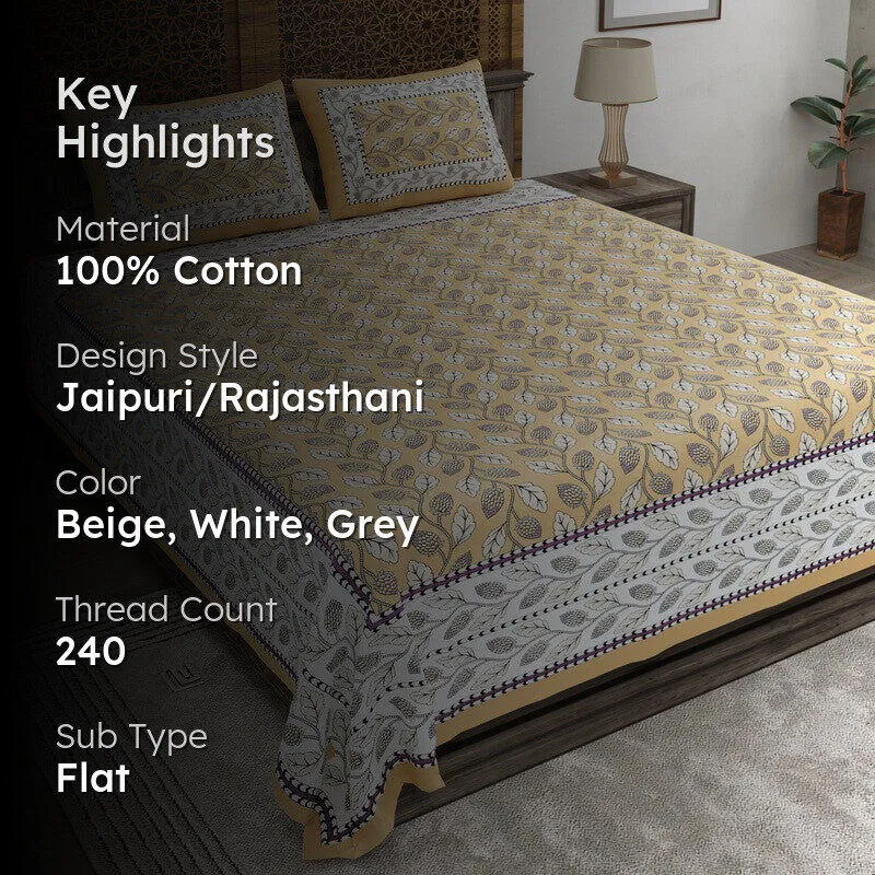Crafta Cotton Bedsheet (Beige,White,Grey) - 240 TC media 2