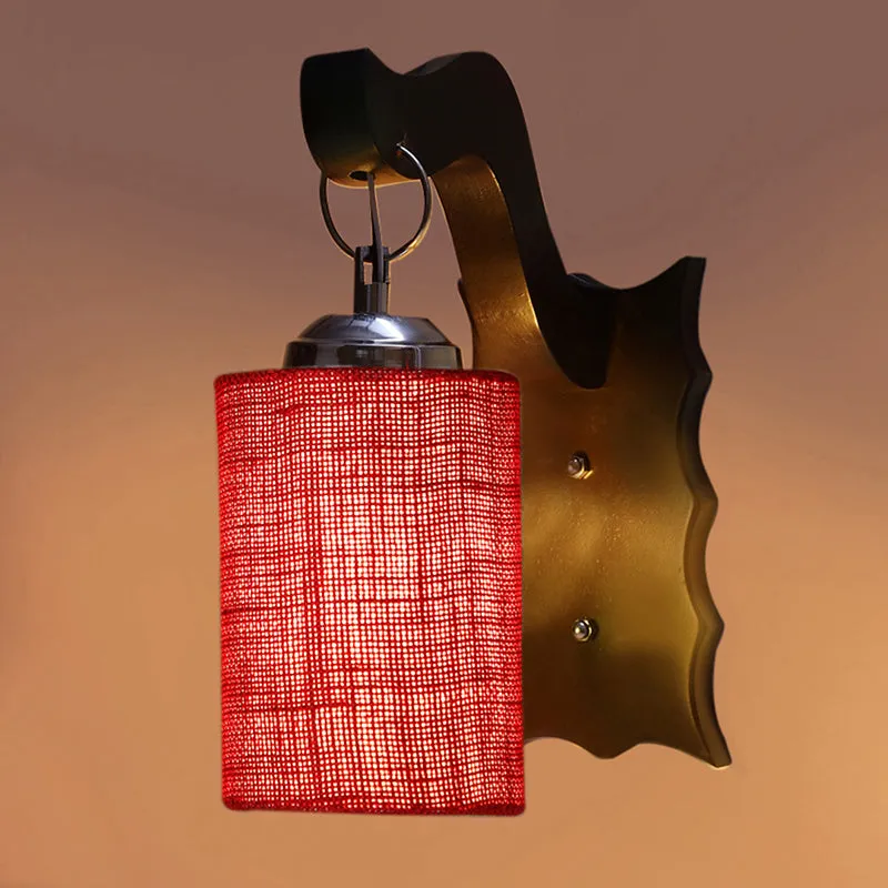 Delphi Jute & Wooden Wall Lamp - Maroon media 5
