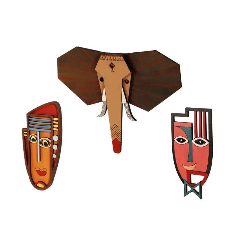 Jungle Raja Mask Wooden Wall Accent - Set of Three media 4