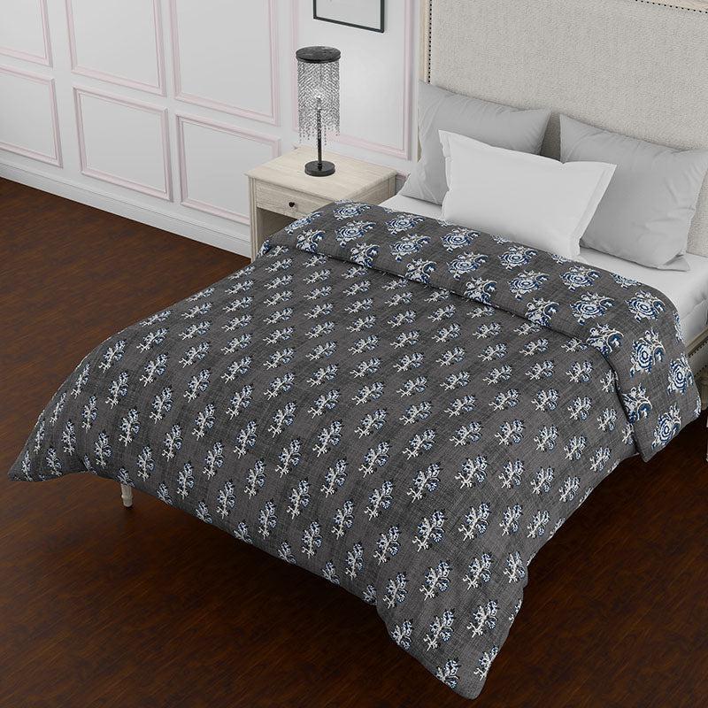 Yasti Reversible Ethnic Cotton Comforter (Grey & White) - 150 GSM media 4