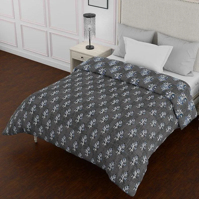 Yasti Reversible Ethnic Cotton Comforter (Grey & White) - 150 GSM media 4