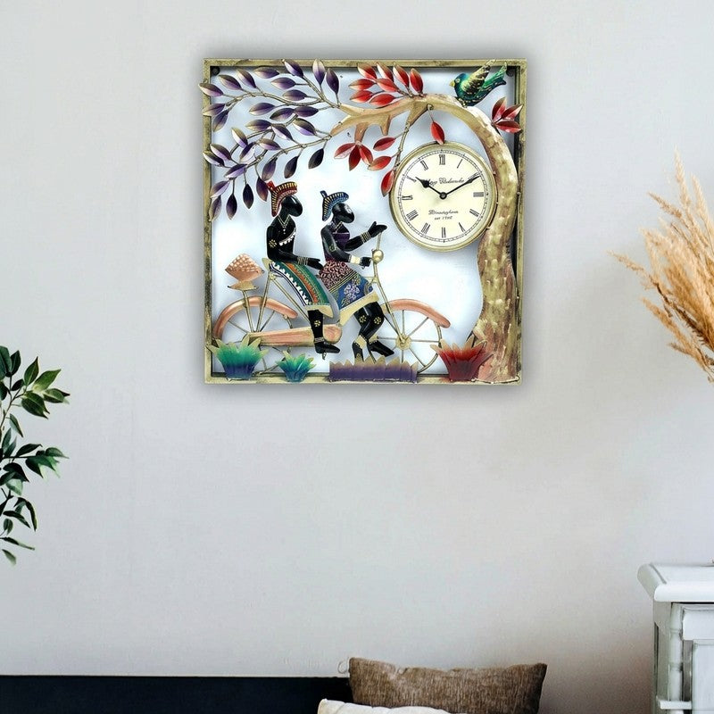 Tribal Couple Frame Artwork Metal Wall Clock