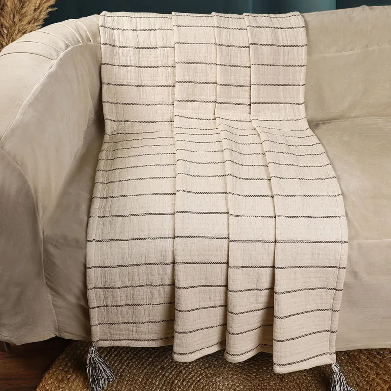 Thread Stripe Cotton Throw - Beige media 1