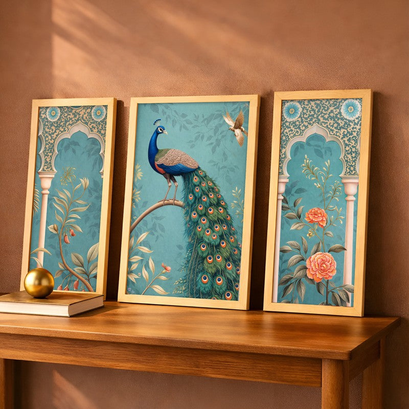 Elegent Mayur Wall Art With Frame - Set of Three