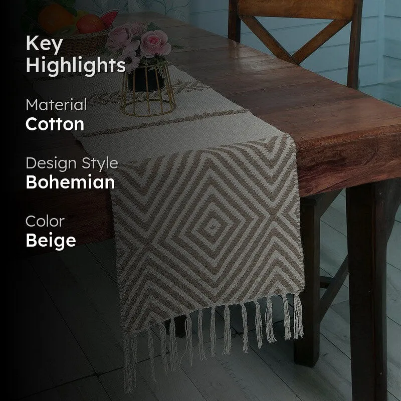 Monochrome Stripes Fringe Cotton Table Runner media 2