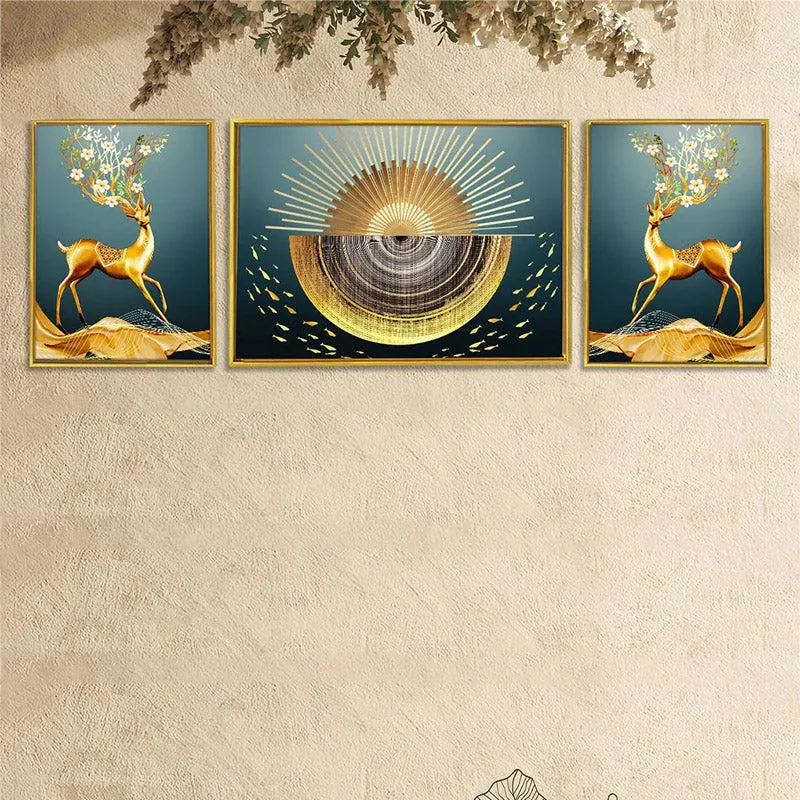 Chloe Golden Cotton Canvas Wall Art - Set Of Three media 1