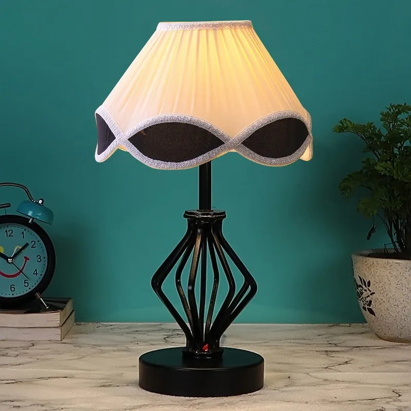 Aurevien Cotton Table Lamp With Wooden Base - Ivory media 3