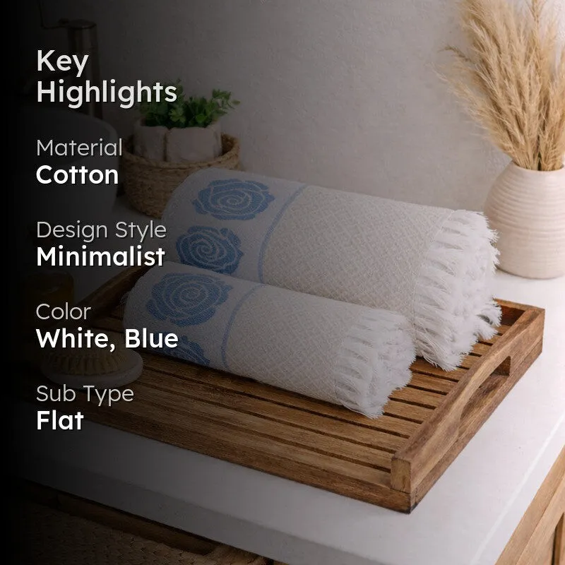Rosette Cotton Bath Towel (Blue & White) - Set Of Two media 2