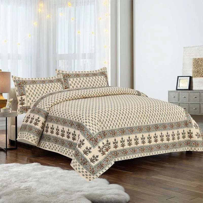 Koleen Printed Cotton Bedsheet (Beige) - 160 TC media 1