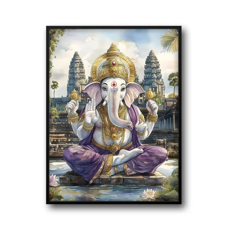 Divine Gajavaktra Spiritual Archival Paper Wall Painting With Frame - Black media 6