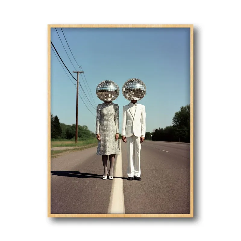 The Disco Couple Archival Canvas Wall Art - Natural Brown Frame media 5