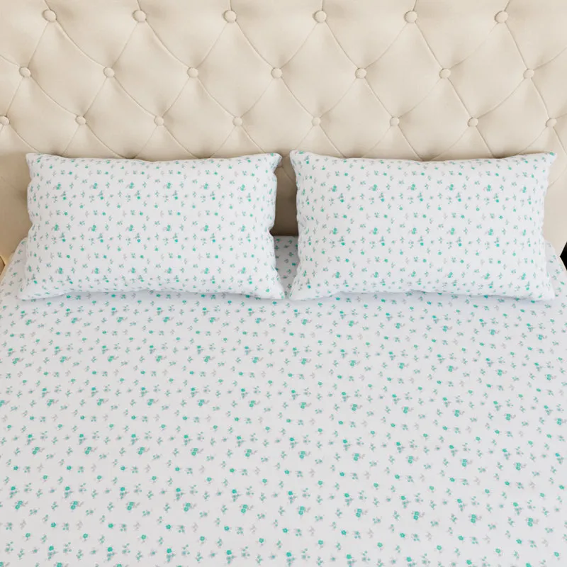 Wildflower Floral Cotton Bedsheet (Green) - 180 TC media 5