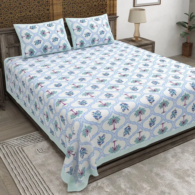 Desion Cotton Bedsheet (White,Green,Blue) - 240 TC media 1