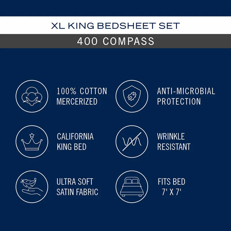 Nautica Cove Accent Solid Cotton Bedsheet (White) - 400 TC - 6