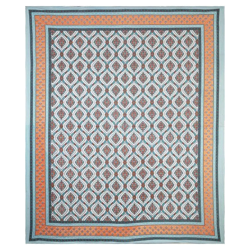 Dayalu Ethnic Cotton Bedsheet (Blue,Orange) - 144 TC media 4