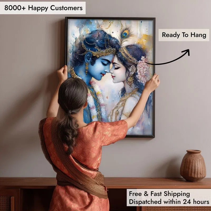 Radhe Gopala Spiritual Archival Paper Wall Painting With Frame - Black media 6