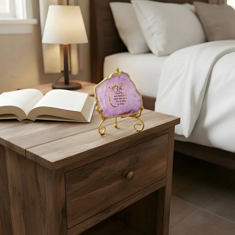 Krishna Blessing Aura Agate Showpiece With Stand - Purple media 5