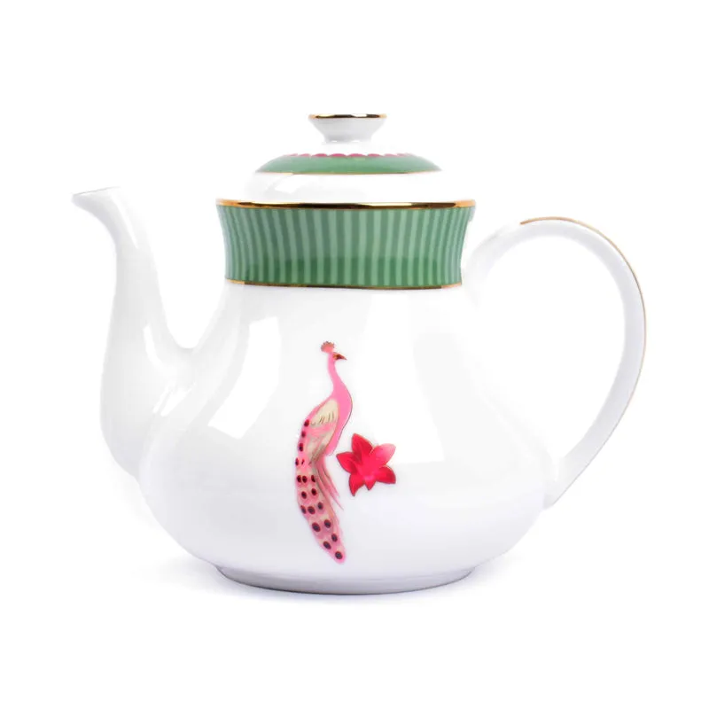 Gilded Mayura 24k Gold Brushed Porcelain Tea Set With Tea Pot - Seventeen Piece Set media 11