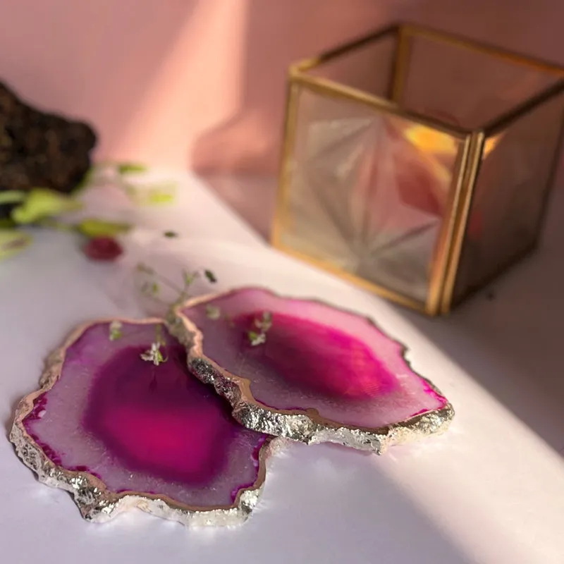 Suzzaine Handcrafted Brazilian Agate Coaster (Pink) - Set Of Two media 3