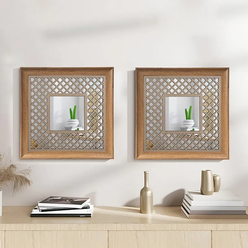 Jharokha View Decorative Acrylic Wall Mirror (Beige) - Set Of Two media 3