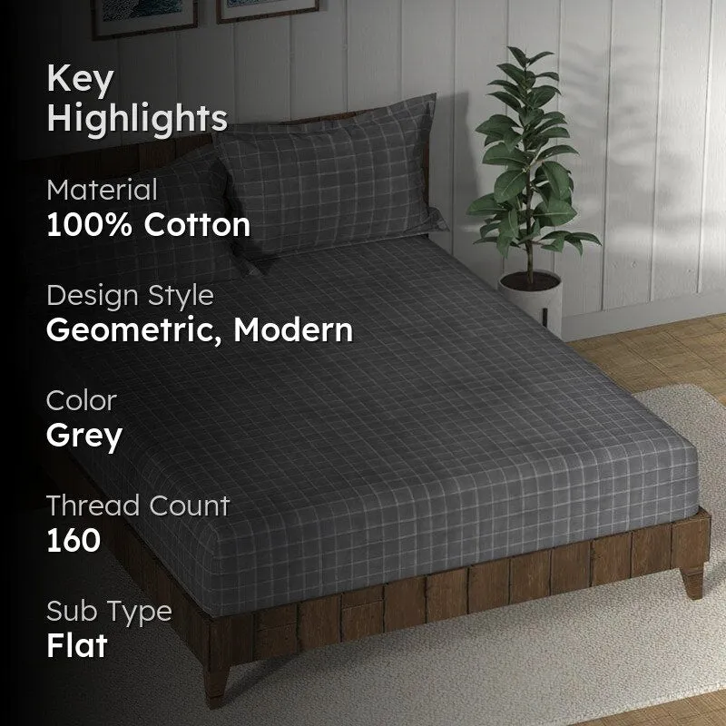 Nautica Lattice Haven Geometric Cotton Bedsheet (Grey) - 160 TC media 2