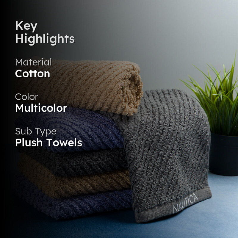 Nautica Riviera Soft Cotton Hand Towel (Dark Grey, Light Tan & Light Blue) - Set Of Six media 2