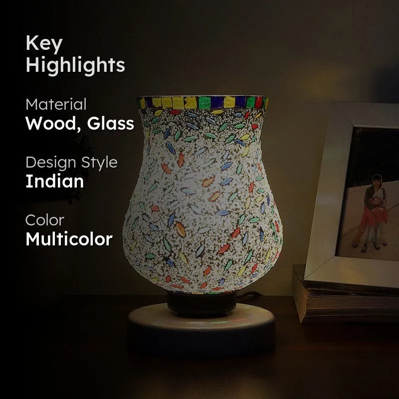 Aurira Mosaic Glass Table Lamp With Wooden Base - Multicolor media 2