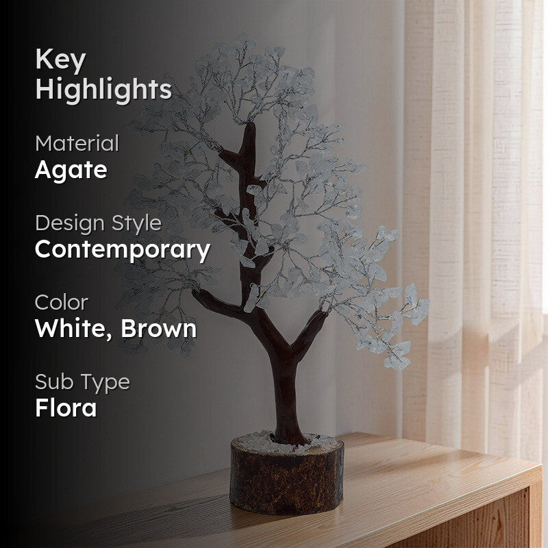 Prospera Handcrafted Agate Stone Tree Showpiece-White media 2