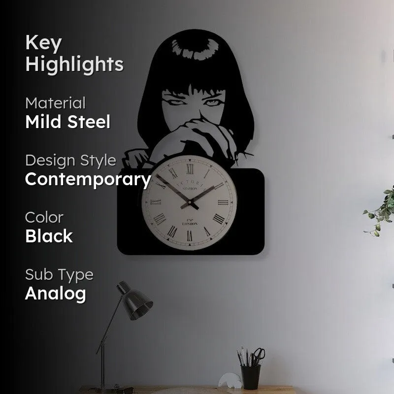 Ladyluck Steel Analog Wall Clock - Black media 2